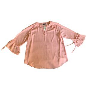 Van Heusen Womens Size Large Pink Blouse with Flare Cuffs & Tie Detail